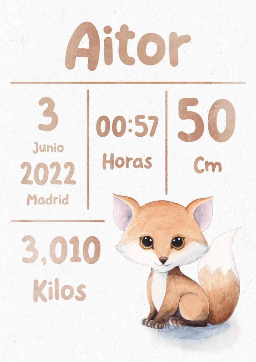 Cuadro natalicio personalizado Babyniceness con zorrito
