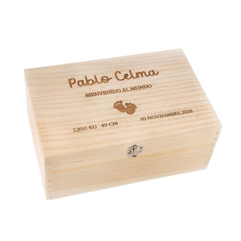 Caja+de+Madera+Personalizada +Bienvenido+al+Mundo+Cierre