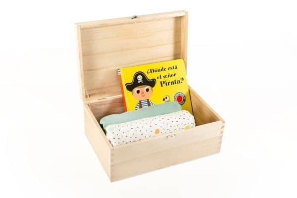 Colección caja madera personalizada + pack 2 muselinas + libro_