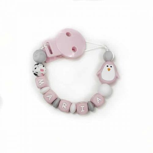 regalos originales bebes Chupetero silicona letras rosas-babyniceness