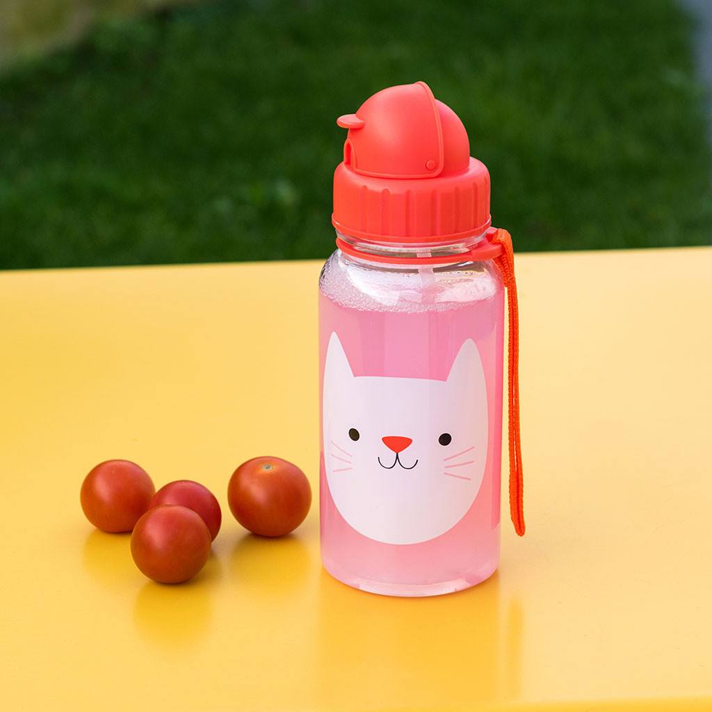 Botella agua con pajita - Cookie the Cat  Este verano con Babyniceness® -  Regalos Originales para Bebés