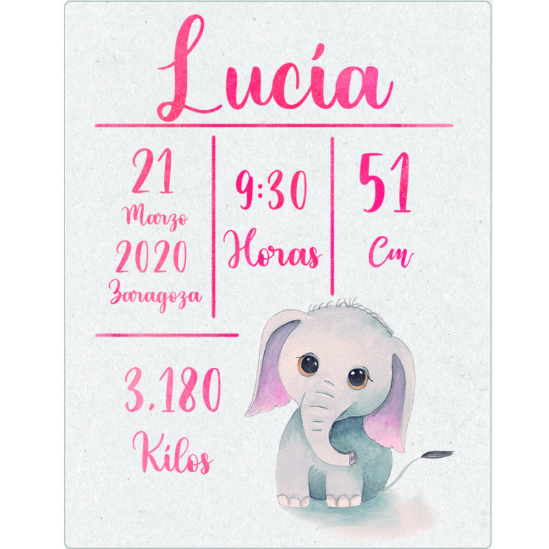 Cuadro lámina Natalicio bebé BabyD Elefante Rojo