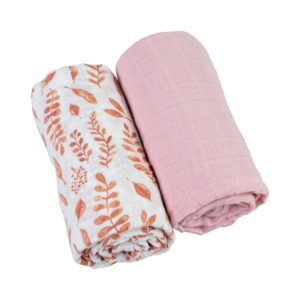 Pack+2+Muselinas+pink+leaves+bebe+au+lait+babyniceness
