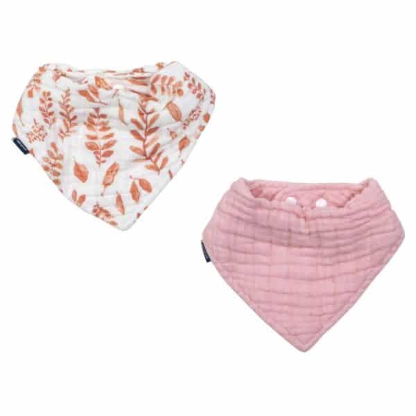 Pack 2 Baberos Bandana Muselina Pink Leaves Bebe au Lait