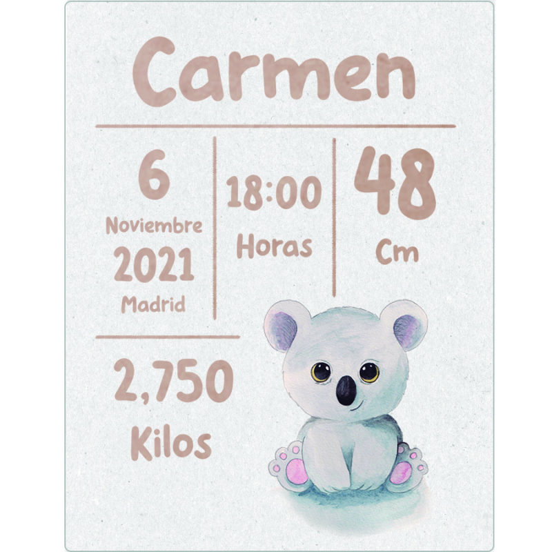Natalicio Bebé Personalizado Carmen Koala Marrón