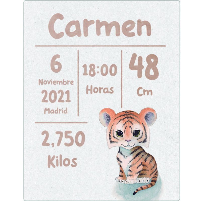 Natalicio Bebé Personalizado Carmen Tigre Marrón