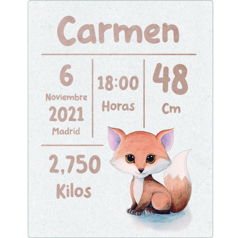 Natalicio Bebé Personalizado Carmen Zorro Marrón
