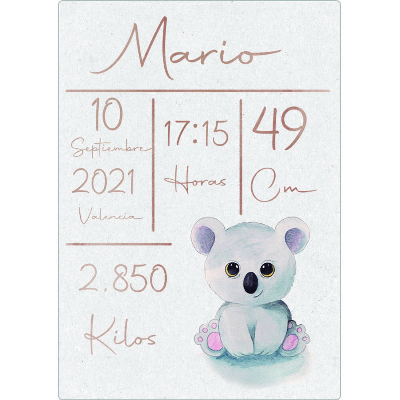 Natalicio bebe personalizado Mario Koala Marrón