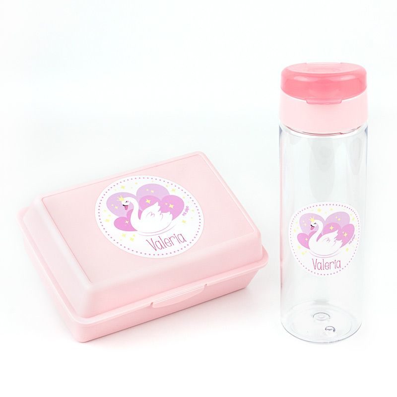 pack-botella-600ml-cajita-porta-alimentos-cisne-rosa-personalizadas